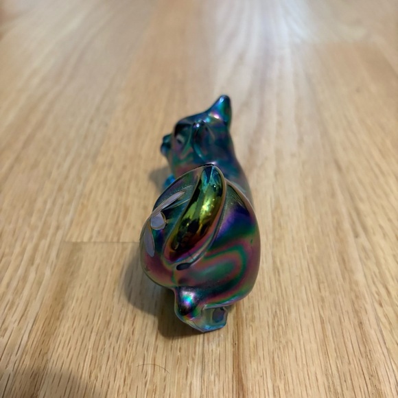 Fenton S. Hopkins Hand Painted Floral Blue Carnival Glass Pouncing Cat Figurine - Picture 3 of 5